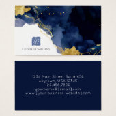 Navy Blue Gold Abstract Monogram Business Card (正面&裏面)