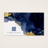 Navy Blue Gold Abstract Monogram Business Card (正面)