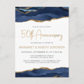 Navy Blue Gold Agate 50th Anniversary Invitation ポストカード (正面)