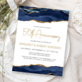 Navy Blue Gold Agate 50th Anniversary Invitation ポストカード