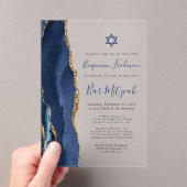 Navy Blue Gold Agate Bar Mitzvah アクリル招待状 (インサイチュ (ポータブル))