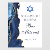 Navy Blue Gold Agate Bar Mitzvah Party Welcome ウィンドウサイン (シート)