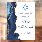 Navy Blue Gold Agate Bar Mitzvah Party Welcome ウィンドウサイン (シート2)