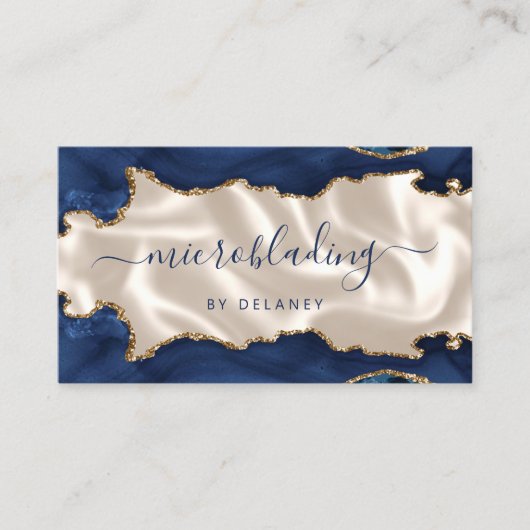 Navy Blue Gold Agate Ivory Luxury Microblading 名刺 (正面)