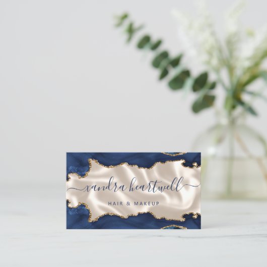 Navy Blue Gold Agate Ivory Luxury Stylist 名刺 (スタンド正面)