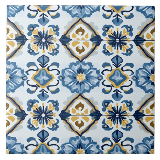 Navy Blue, Gold and Blue Ceramic Tile タイル (正面)