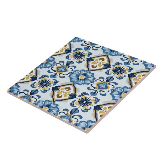 Navy Blue, Gold and Blue Ceramic Tile タイル (側面)