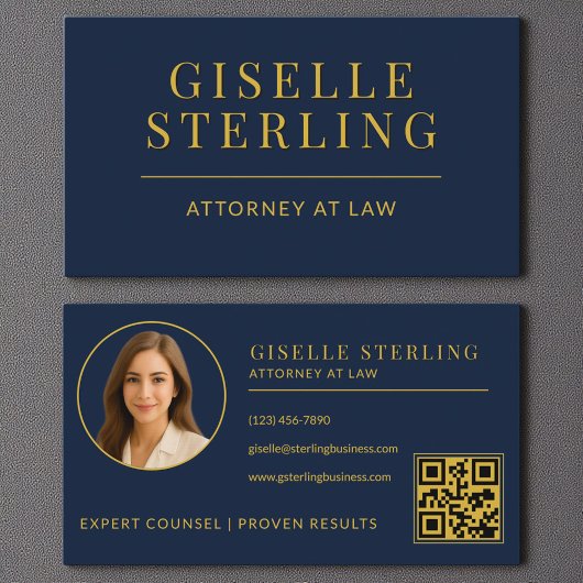 Navy Blue Gold Attorney at Law Photo QR Code 名刺