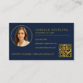Navy Blue Gold Attorney at Law Photo QR Code 名刺 (裏面)