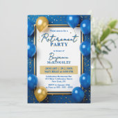 Navy Blue Gold Balloons Confetti Retirement Party 招待状 (スタンド正面)