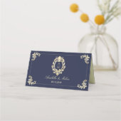 Navy Blue Gold Baroque Wedding プレイスカード (裏面)