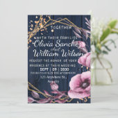 Navy Blue Gold Blush Pink Country Wedding 招待状 (スタンド正面)