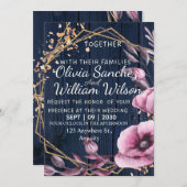 Navy Blue Gold Blush Pink Country Wedding 招待状 (正面/裏面)