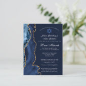 Navy Blue Gold B'nai Mitzvah Party Invitation ポストカード (スタンド正面)
