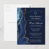 Navy Blue Gold B'nai Mitzvah Party Invitation ポストカード (正面/裏面)