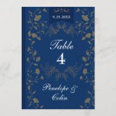 Navy Blue Gold Book Cover Wedding Table Number  招待状 (裏面)