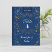Navy Blue Gold Book Cover Wedding Table Number  招待状 (スタンド正面)