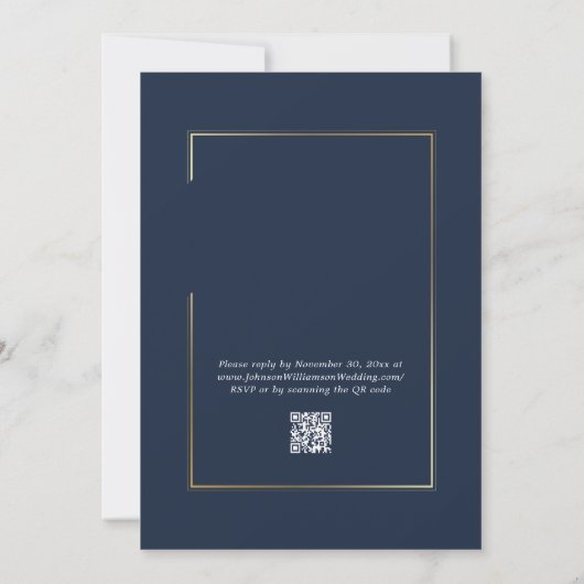 Navy Blue Gold Border Minimal Elegant Wedding 招待状 (裏面)