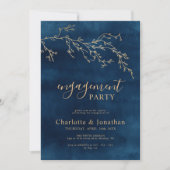 Navy Blue & Gold Botanical Engagement Party 招待状 (正面)
