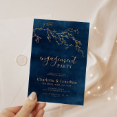 Navy Blue & Gold Botanical Engagement Party 招待状