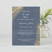 Navy Blue Gold Botanical Photo Rehearsal Dinner  招待状 (スタンド正面)