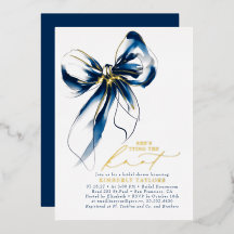Navy Blue Gold Bow Elegant Whimsical Bridal Shower
