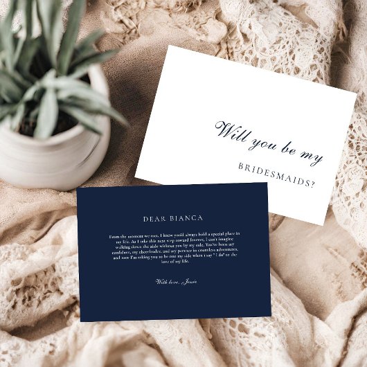 Navy Blue & Gold Bridesmaid Proposal Card 招待状