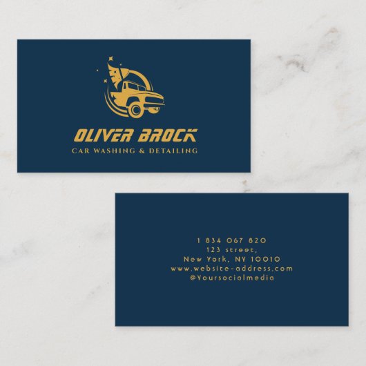 Navy Blue & Gold Car Wash & Auto Detailing  名刺 (正面/裏面)