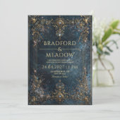 Navy Blue Gold Celestial Starry Night Wedding 招待状 (スタンド正面)