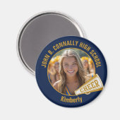 Navy Blue Gold Cheerleader Photo High School マグネット (正面/裏面)