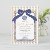 Navy Blue & Gold Chinoiserie Pumpkin Bridal Shower 招待状 (スタンド正面)