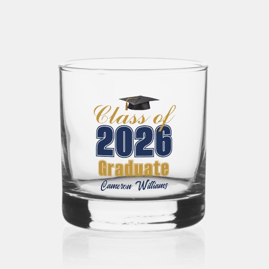 Navy Blue Gold Class of 2026 Graduation ウイスキーグラス (正面)