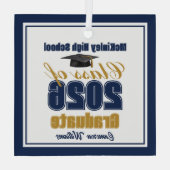 Navy Blue Gold Class of 2026 Graduation ガラスオーナメント (裏面)