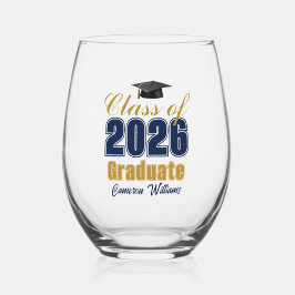 Navy Blue Gold Class of 2026 Graduation ステムなしワイングラス