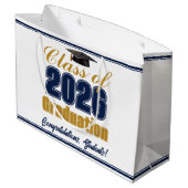 Navy Blue Gold Class of 2026 Graduation Party ラージペーパーバッグ (裏面アングル)