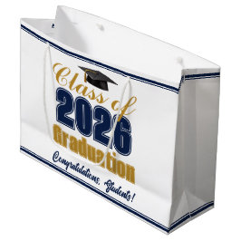Navy Blue Gold Class of 2026 Graduation Party ラージペーパーバッグ