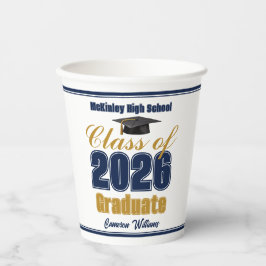 Navy Blue Gold Class of 2026 Graduation Party 紙コップ