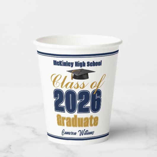 Navy Blue Gold Class of 2026 Graduation Party 紙コップ (正面)