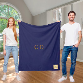 Navy blue gold corporate logo company monogram フリースブランケット