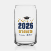 Navy Blue Gold Custom Class of 2026 Graduation ガラス缶 (正面)