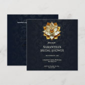 Navy Blue Gold Damask Bridal Shower  シーズンカード (正面/裏面)