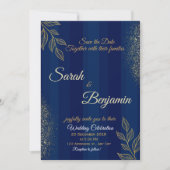 Navy Blue Gold Elegant Wedding Invitation 招待状 (正面)