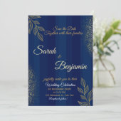 Navy Blue Gold Elegant Wedding Invitation 招待状 (スタンド正面)