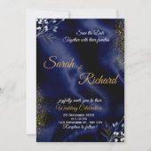 Navy Blue Gold Elegant Wedding Invitation 招待状 (正面)