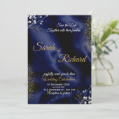 Navy Blue Gold Elegant Wedding Invitation 招待状 (スタンド正面)