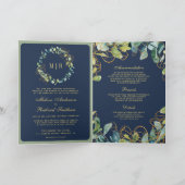 Navy Blue Gold Eucalyptus Wreath QR Code Wedding 招待状 (内部)