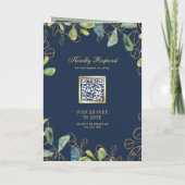 Navy Blue Gold Eucalyptus Wreath QR Code Wedding 招待状 (裏面)