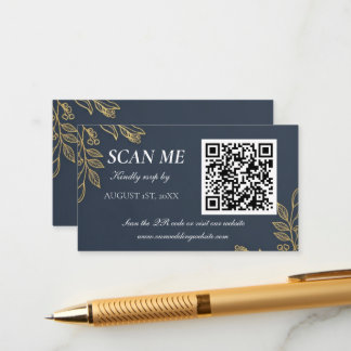 Navy Blue Gold Feather Wedding RSVP Enclosure Card エンクロージャーカード
