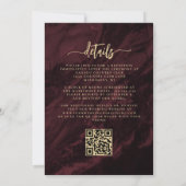 Navy Blue Gold Floral Burgundy QR Code Wedding 招待状 (裏面)