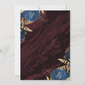 Navy Blue Gold Floral Burgundy Save the Date 招待状 (裏面)